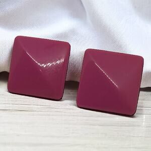 80s Pink Square Clip-On Earrings, Good Condition, 1" x 1"